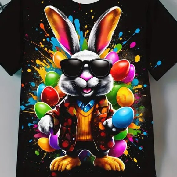 Easter "Cool Rabbit" DOUBLE SIDED LOGO Youth-Short Sleeve T-shirt Youth  NEW! - Picture 3 of 5